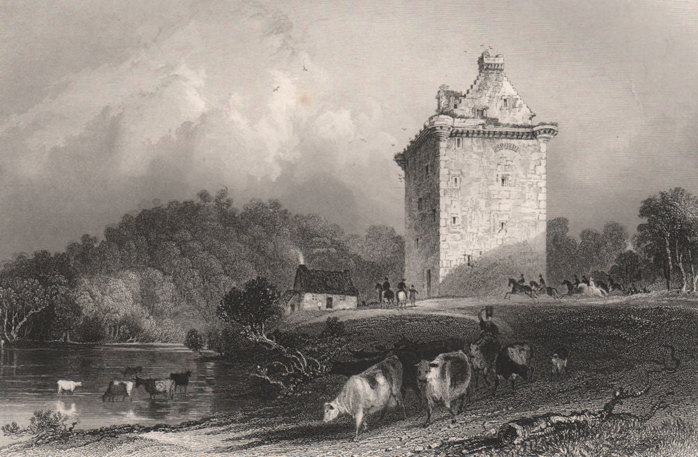 Gilnockie, or Johnnie Armstrong's Tower, Hollows, Dumfries-shire. ALLOM c1840